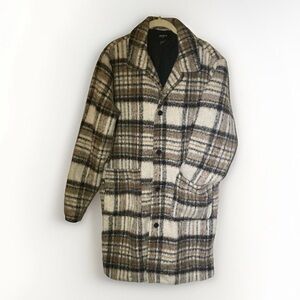 Forever 21 Men's Plaid Coat - Black and Cream Size Medium